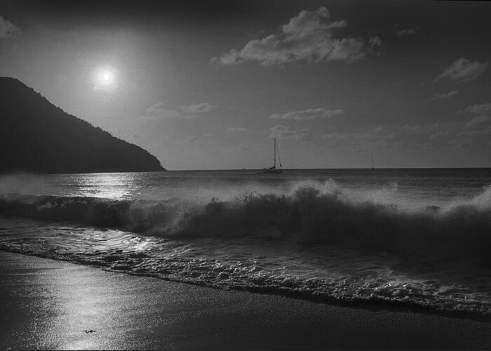  Black And White Greeting Card featuring the photograph Evening Surf by Terence Davis
