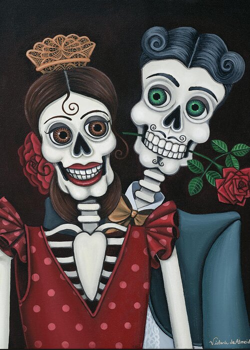 Day Of The Dead Greeting Card featuring the painting Every Juan Loves Carmen by Victoria De Almeida