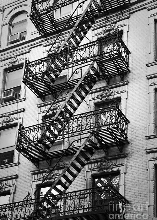 New York Greeting Card featuring the photograph Exit, fire escape stairs in New York by Delphimages Photo Creations