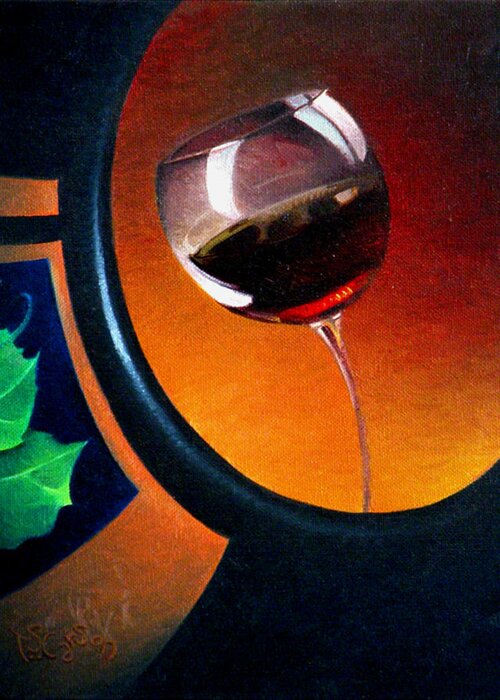 Wine Greeting Card featuring the painting Eye Spy Something Red by T S Carson