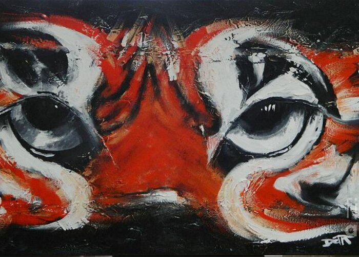 Tiger Greeting Card featuring the painting Eyes of Bangladesh by Dan Campbell