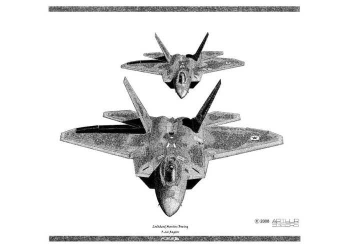 Lockheed Greeting Card featuring the drawing F-22 Raptor by Arthur Eggers