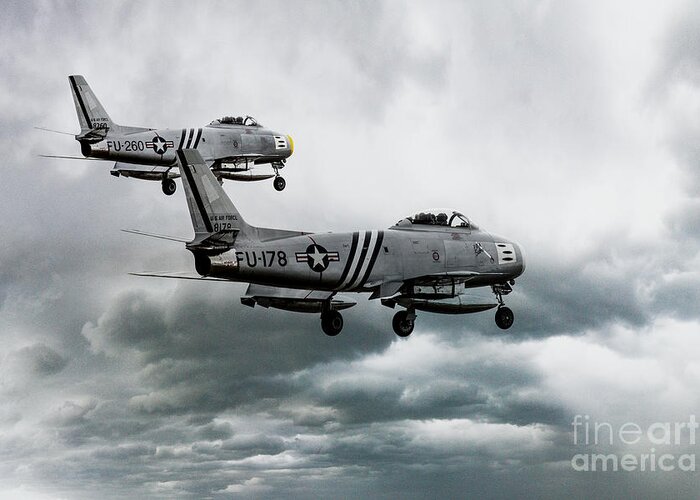 F-86 Sabre Greeting Card featuring the digital art F-86 Sabre by Airpower Art