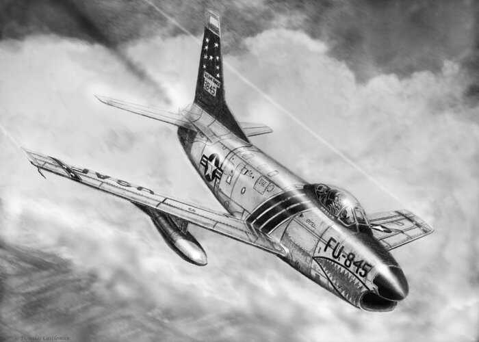 Air Force Greeting Card featuring the drawing F-86d by Douglas Castleman