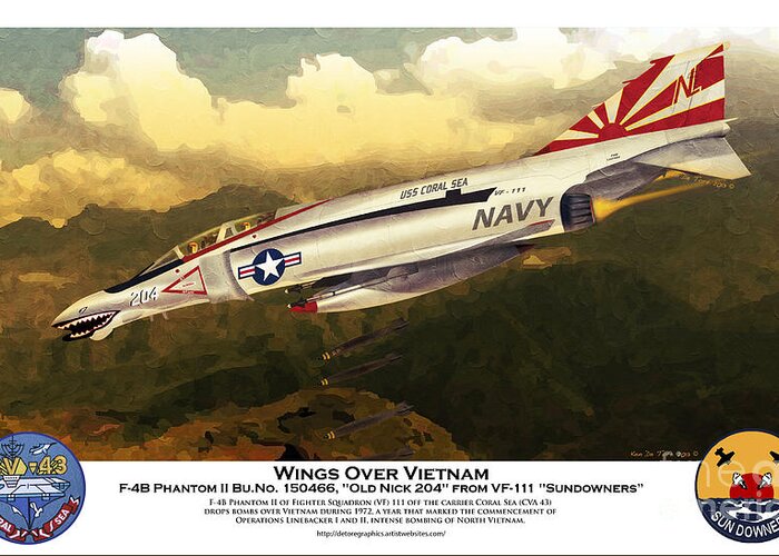  F4 Greeting Card featuring the digital art F4-Phantom Wings Over Vietnam by Kenneth De Tore
