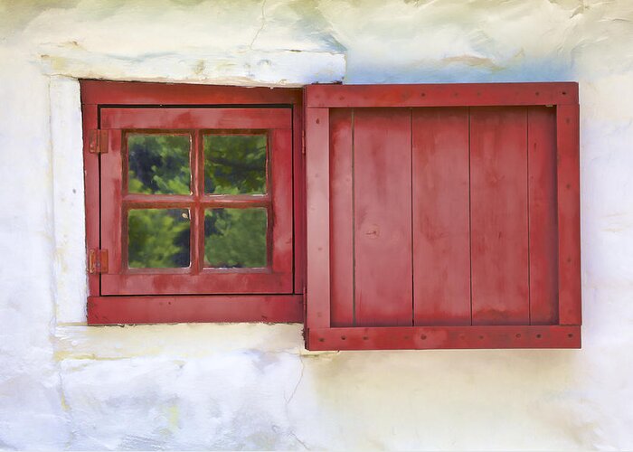 Architecture Greeting Card featuring the photograph Faded Red Painted Wood Window by David Letts