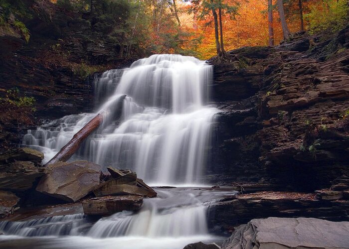 Shawnee Falls Greeting Card featuring the photograph Fading October Daylight On Shawnee Falls by Gene Walls