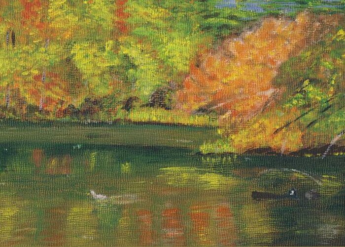 Fall Greeting Card featuring the painting Fall at Dorrs Pond by Linda Feinberg
