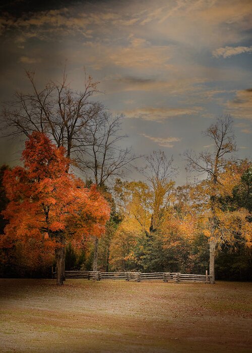 Autumn Greeting Card featuring the photograph Fall Fenceline - Autumn Landscape Scene by Jai Johnson