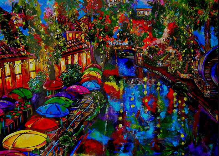 San Antonio Greeting Card featuring the painting Fall on the Riverwalk by Patti Schermerhorn