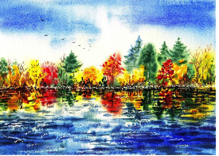Fall Greeting Card featuring the painting Fall Reflections by Irina Sztukowski