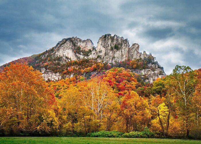 Storm Greeting Card featuring the photograph Fall Storm Seneca Rocks by Mary Almond