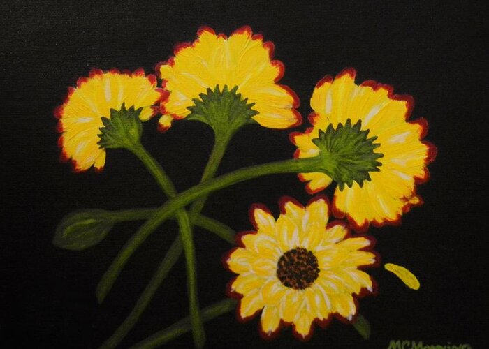 Yellow Flowers Falling Greeting Card featuring the painting Fallen by Celeste Manning