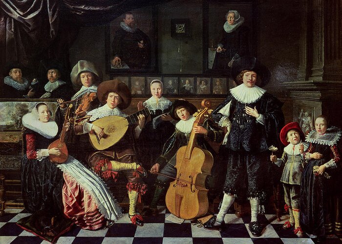 Ruff Greeting Card featuring the photograph Family Making Music Oil On Panel by Jan Miense Molenaer