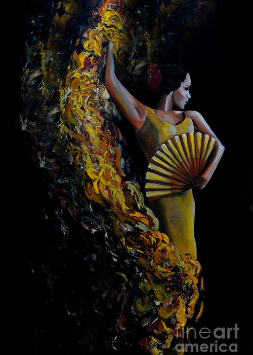 Dancer Greeting Card featuring the painting Fan Dance by Nancy Bradley