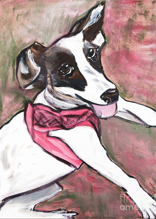 Jack Russell Greeting Card featuring the painting Fancy Little Girl by Rebecca Weeks