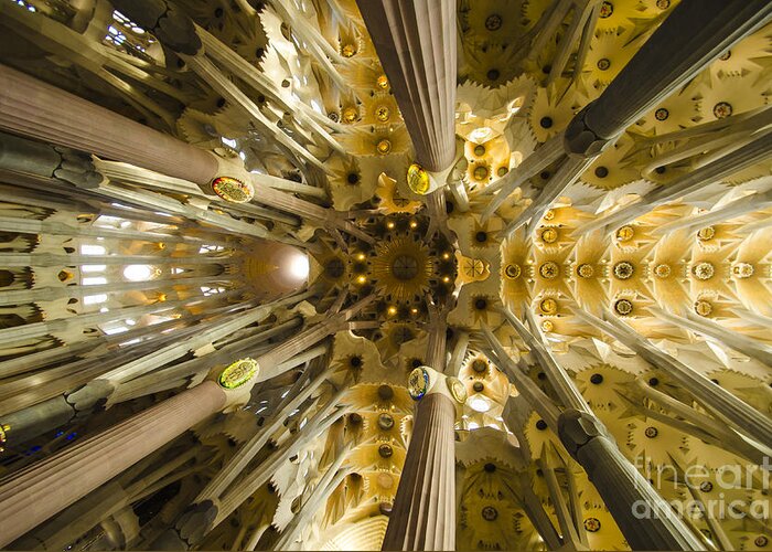 Sagrada Familia Greeting Card featuring the photograph Fantabulous Sagrada Ceiling by Deborah Smolinske