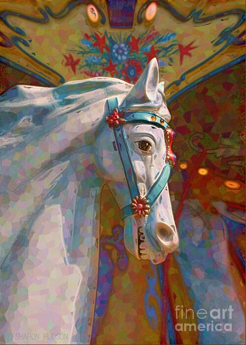 Carousel Greeting Card featuring the photograph fantasy carousel horse - Carousel Lights by Sharon Hudson