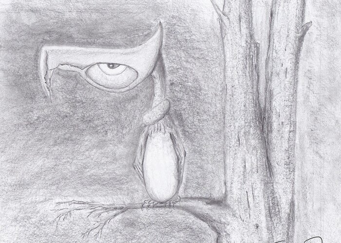 Graphite Greeting Card featuring the drawing Fantasy Crow by Steven Powers SMP