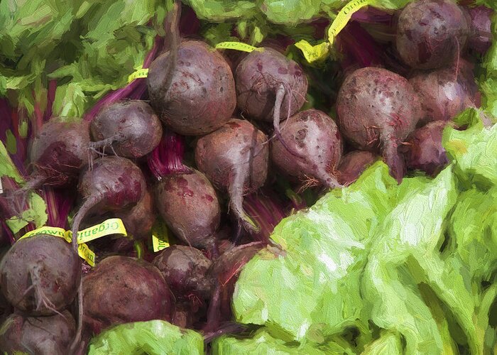 Farmers Greeting Card featuring the digital art Farmers Market Beets and Greens Square by Carol Leigh