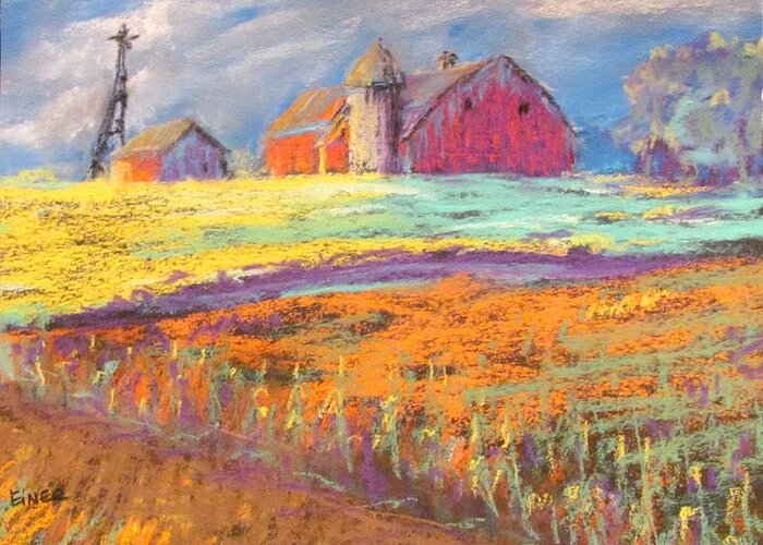 Farm Greeting Card featuring the painting Farmland Sunset by Terri Einer