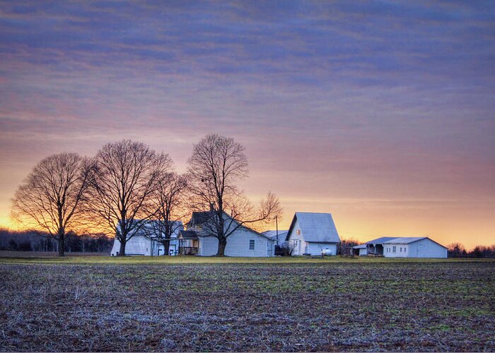 Farm Greeting Card featuring the photograph Farmstead at Sunset by Cricket Hackmann