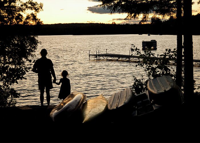 Tranquility Greeting Card featuring the photograph Father And Daughter Watch A Sunset On by Brian Guzzetti / Design Pics