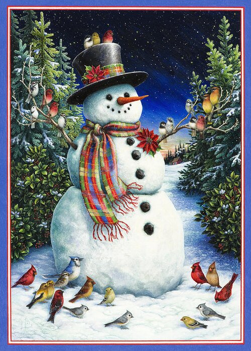 Snowman Greeting Card featuring the painting Feathered Friends by Lynn Bywaters