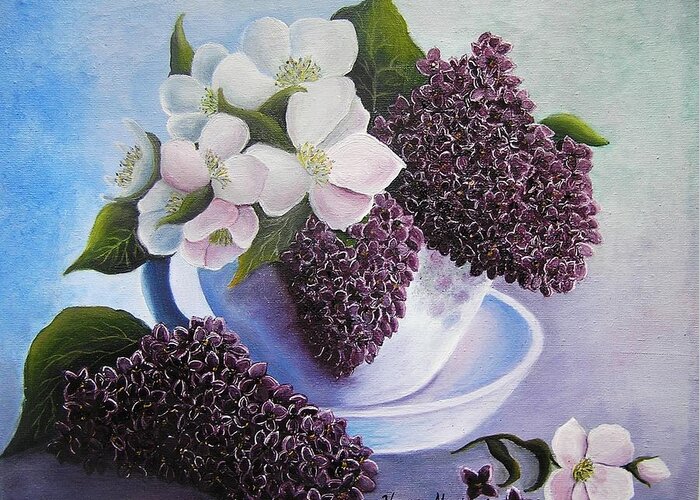 Fragrance Greeting Card featuring the painting Feel the fragrance by Vesna Martinjak