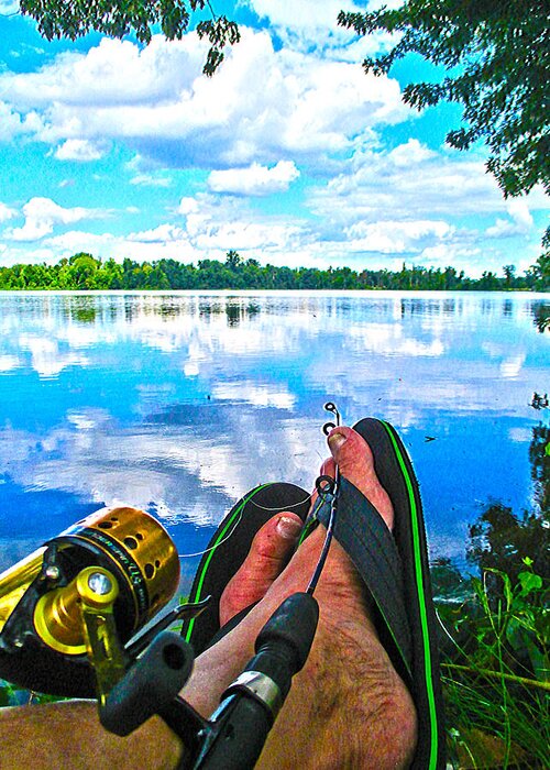 Crab Orchard Lake Wildlife Preserve Greeting Card featuring the photograph Feet up fishing Crab Orchard Lake by Jeff Kurtz