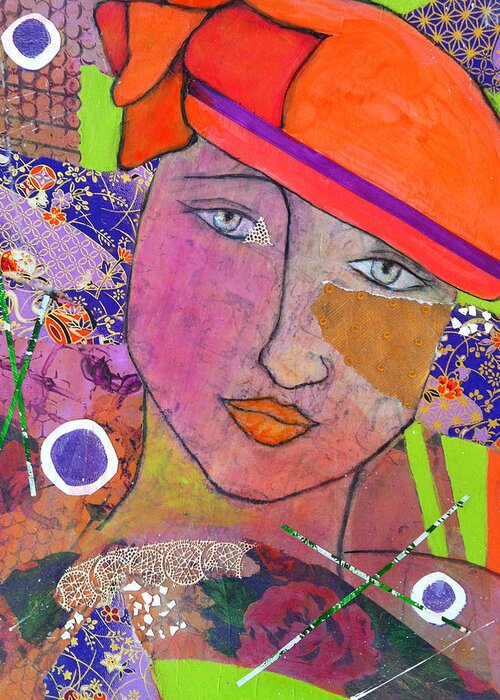 Mixed Media Greeting Card featuring the painting Femme au Chapeau II by Elizabeth Bogard