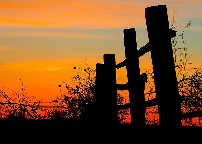 Rural Greeting Card featuring the photograph Fence Line with Vibrant Sky by Kirk Strickland