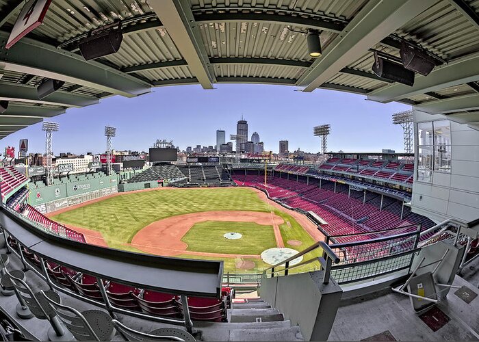 Boston Greeting Card featuring the photograph Fenway Park and Boston Skyline by Susan Candelario