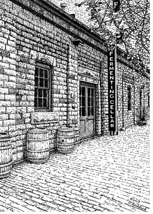Distillery Greeting Card featuring the drawing Fermenting Cellar by Peter Rashford