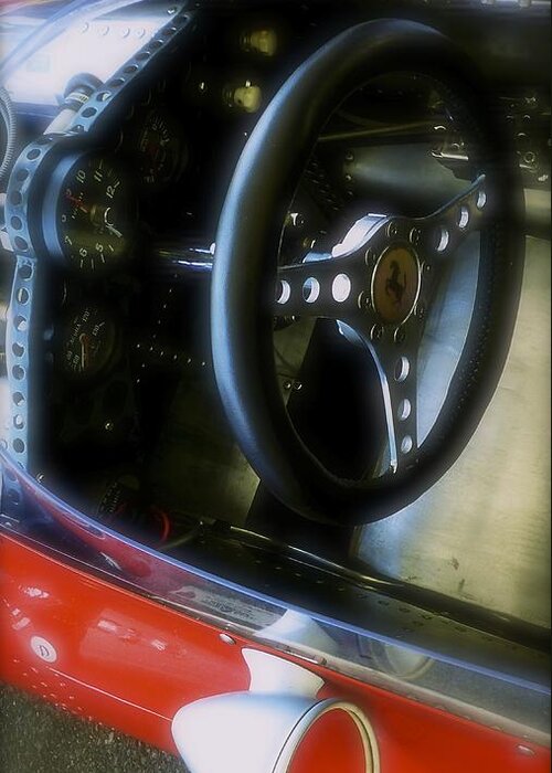 Ferrari Greeting Card featuring the photograph Ferrari 1960s Formula 1 Racing Car Cockpit by John Colley