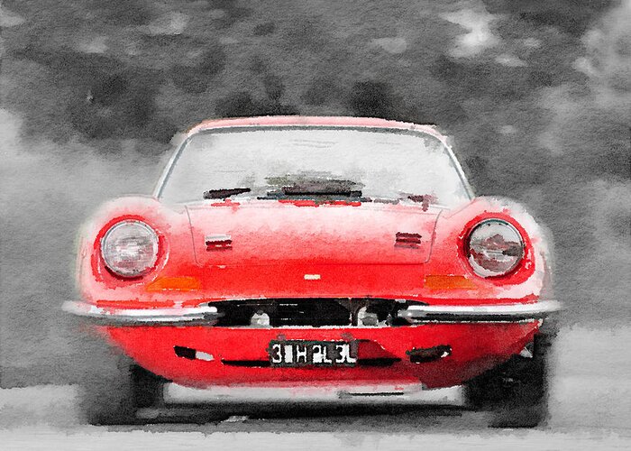 Ferrari Dino 246 Gt Greeting Card featuring the painting Ferrari Dino 246 GT Front Watercolor by Naxart Studio
