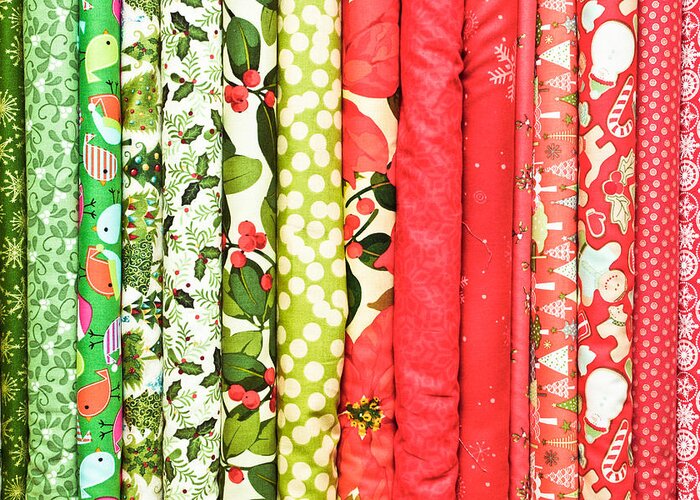 Background Greeting Card featuring the photograph Festive fabric by Tom Gowanlock