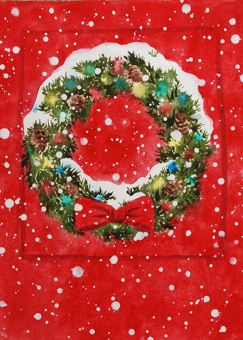 Christmas Greeting Card featuring the painting Festive Wreath by Heidi E Nelson