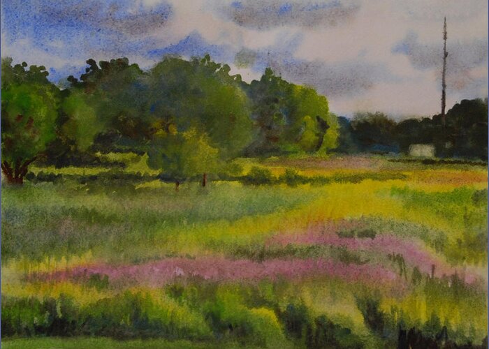 Landscape Greeting Card featuring the painting Fields of Wild Flowers by Heidi E Nelson