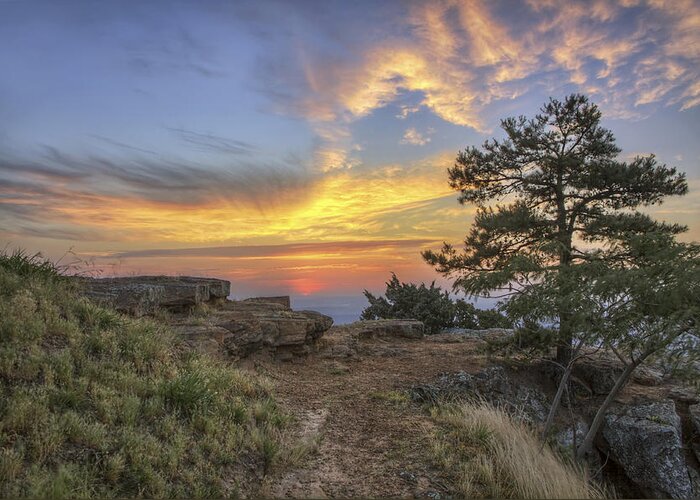 Mt. Nebo Greeting Card featuring the photograph Fiery Sunrise from Atop Mt. Nebo - Arkansas by Jason Politte