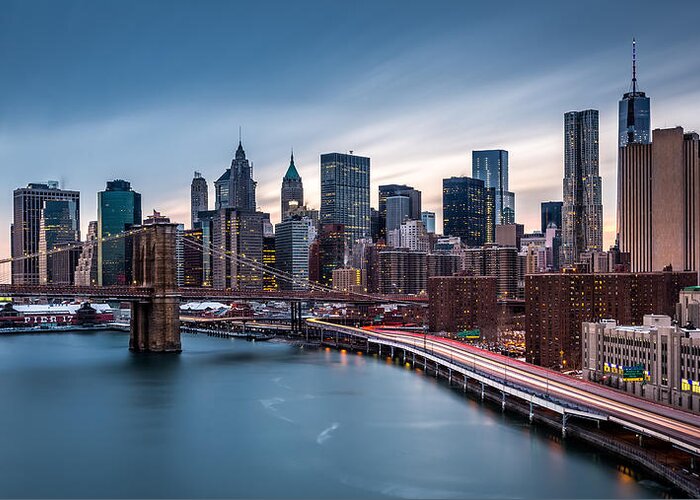 Downtown Greeting Card featuring the photograph Financial District at dusk by Mihai Andritoiu