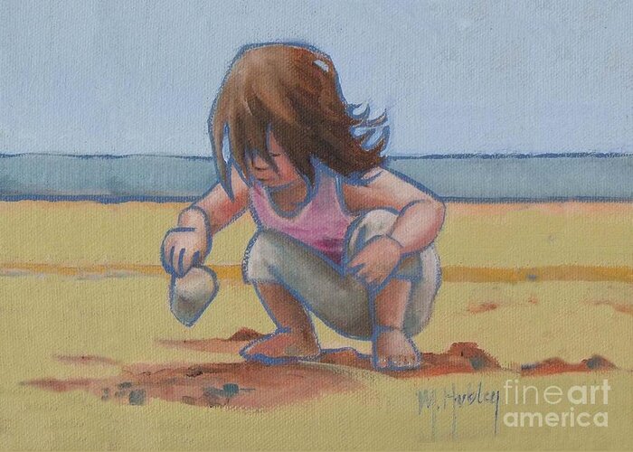 Seashell Greeting Card featuring the painting Finding a Shell by Mary Hubley