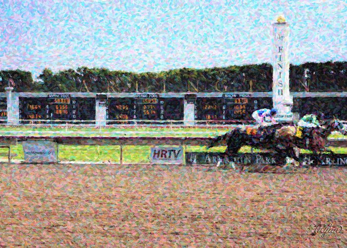 Horse Greeting Card featuring the digital art Finish Line by Laura Orrico