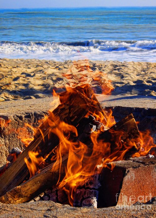 Fire At The Beach Greeting Card featuring the photograph Fire at the Beach by Mariola Bitner
