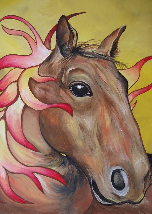 Horse Greeting Card featuring the painting Fire Horse by Leslie Manley