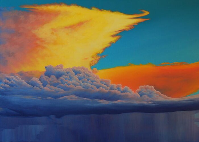 Cloud Greeting Card featuring the painting Fire In The Sky by Cheryl Fecht