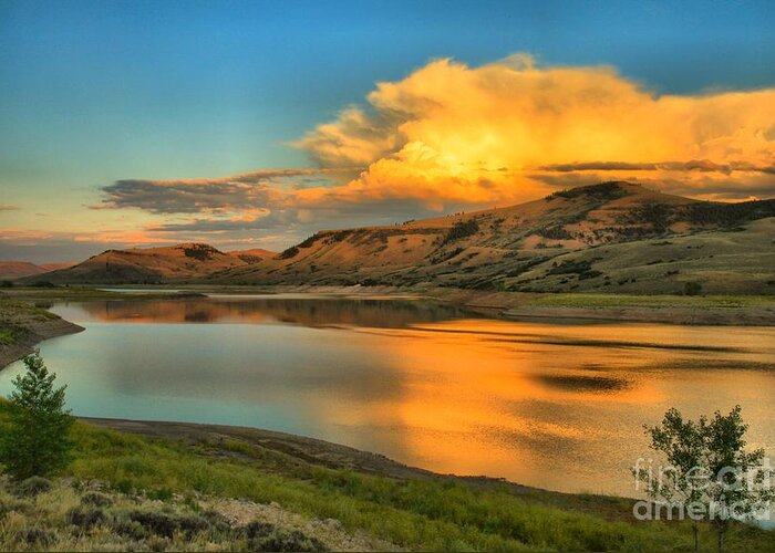 Gunnison Colorado Greeting Card featuring the photograph Fire Over Blue Mesa by Adam Jewell