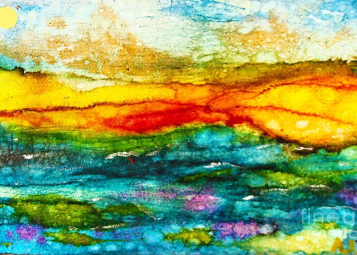 Alcohol Ink Greeting Card featuring the painting Fire Sky by Alene Sirott-Cope