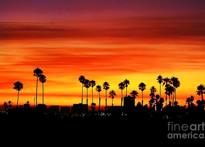 Fire Greeting Card featuring the photograph Fire Sunset in Long Beach by Mariola Bitner