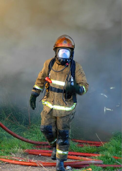 Emergency Worker Greeting Card featuring the photograph Firefighter by Amanda Stadther